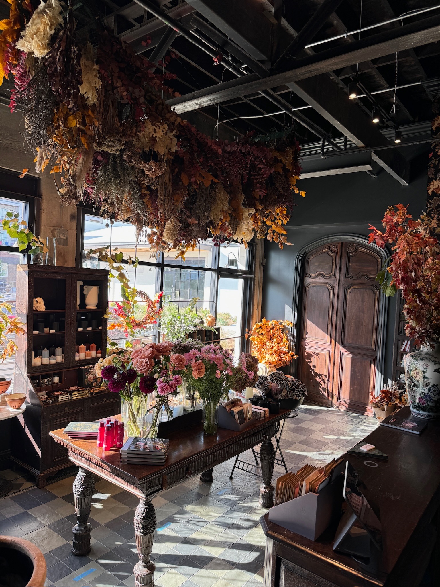 the inside of iconic FLWR Shop, a florist in Nashville.